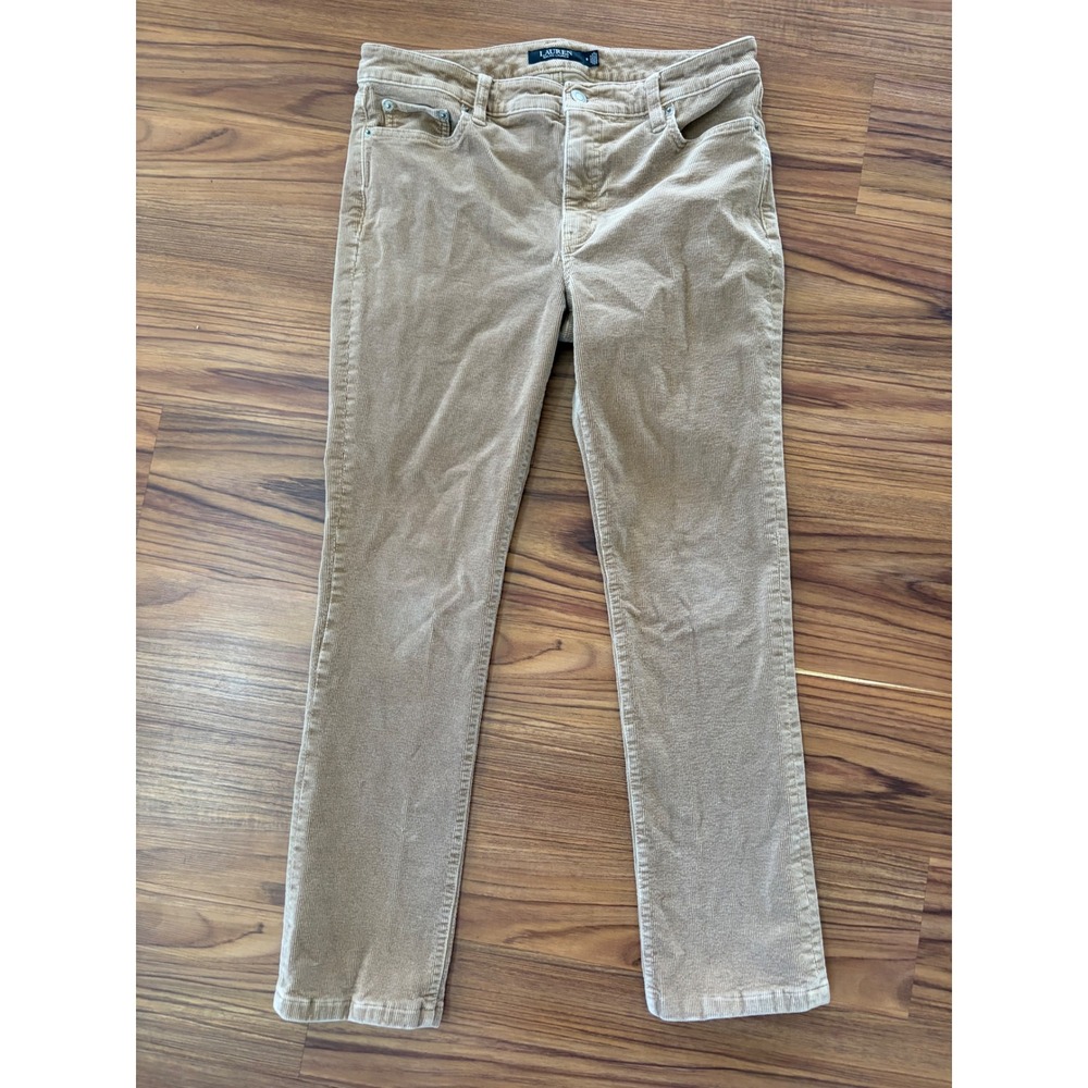 Lauren Ralph Lauren Tan Corduroy Pants Straight Leg Size 8 Classic Neutral